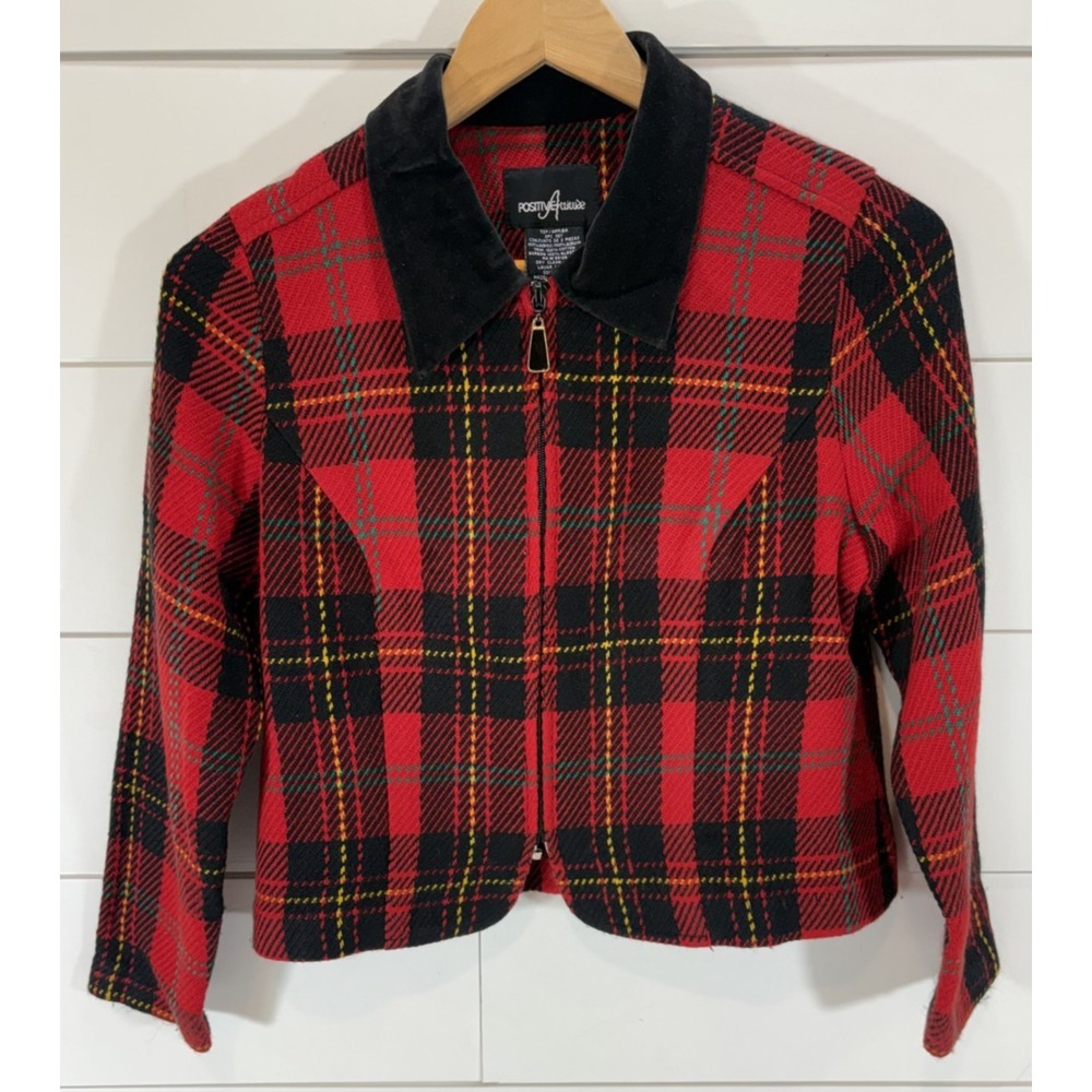 Vintage 90s Positive Attitude Plaid Coat Women's Size Petite 6 Red Black Tartan